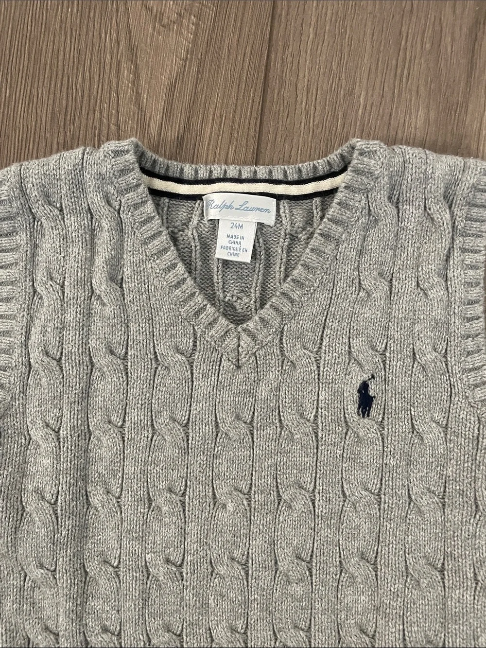 Ralph Lauren Light Gray Cable-Knit V-Neck Sweater Vest Sz:24M